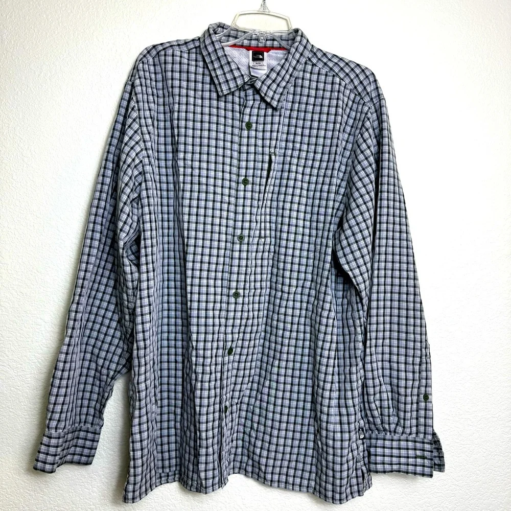 The North Face Tekware Mens XL Plaid Long Sleeve Button‎ Down Hiking Shirt Green